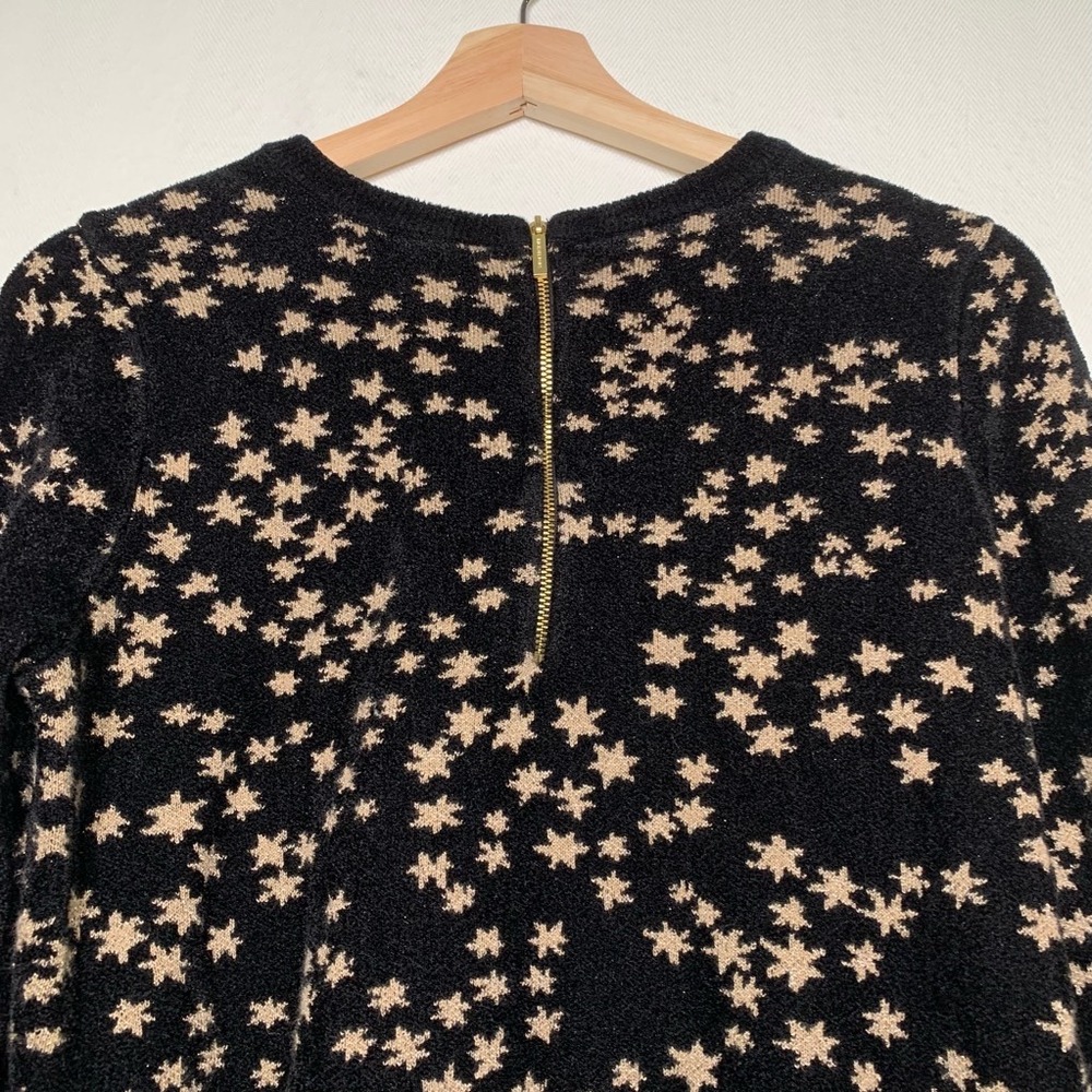 (CL) Michael Kors Womens 2X Star Print Metallic Knit Sweater Black Gold Zipper - Picture 3 of 11